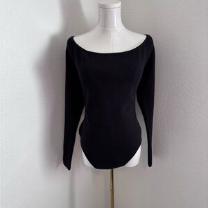 American Eagle Black Ribbed Scoop Neck Long Sleeve Body Suit Sz XXL NWT